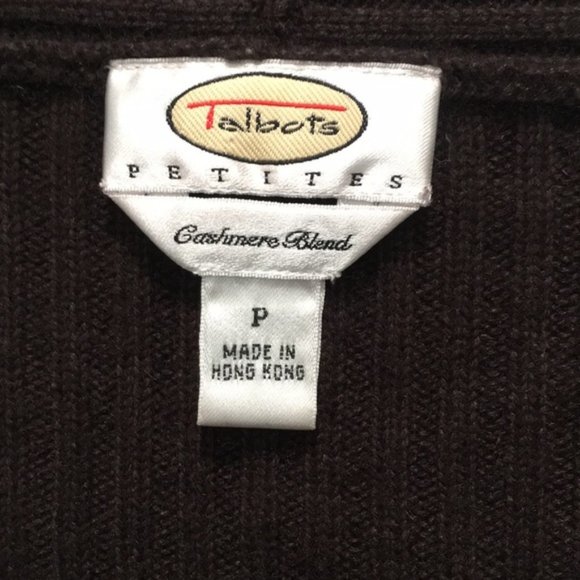 TALBOTS Women’s Cashmere Silk Blend Petites Cardigan Knit Tulip Hem Button Brown - Picture 5 of 13